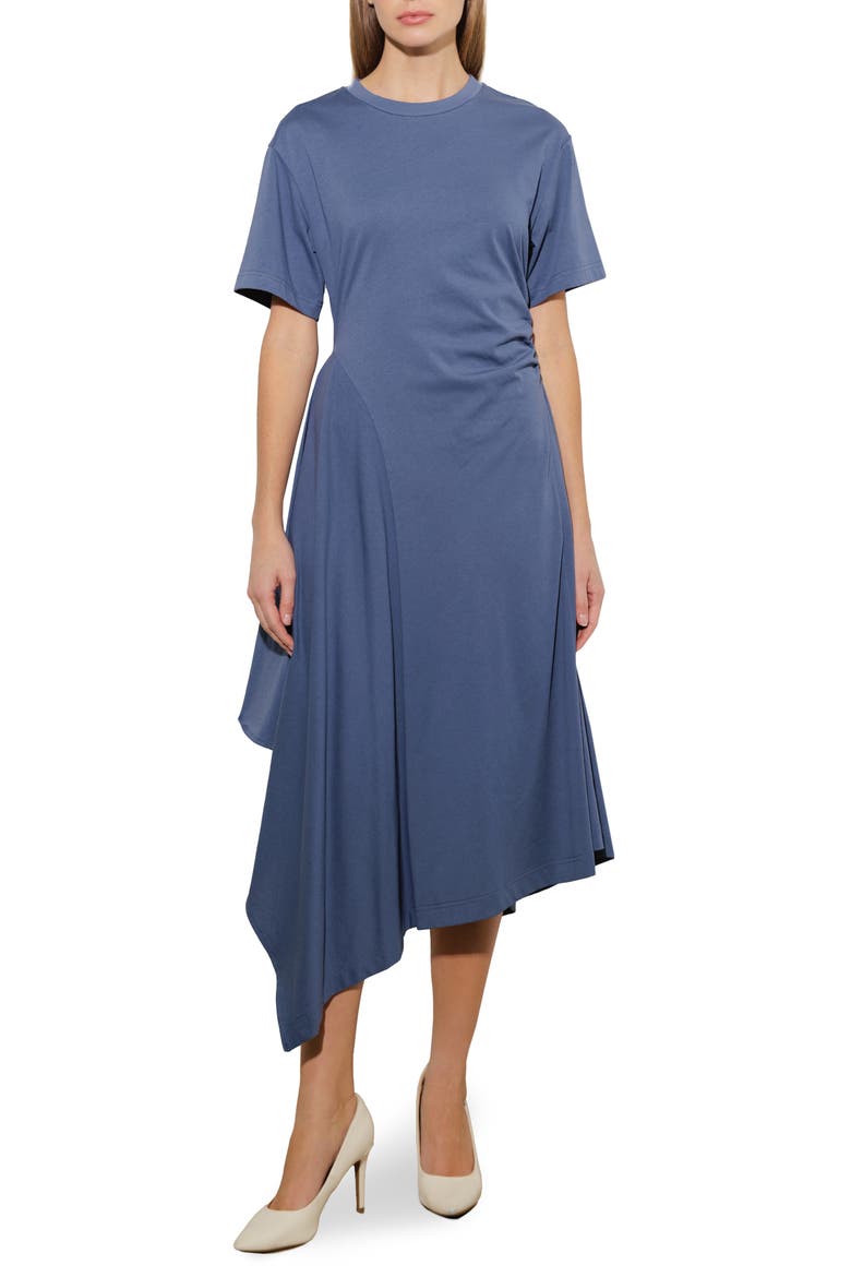 Cotton Blend Asymmetric Hem T-Shirt Dress, Main, color, SLATE BLUE