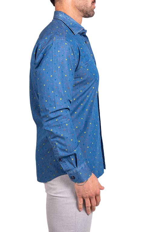 Maceoo Engineered Ascension0092 Blue Dot Print Cotton Button-up Shirt In Blue