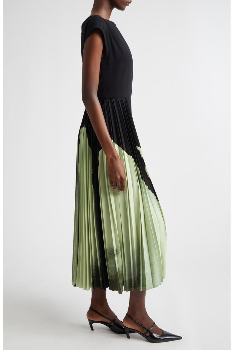 Watercolor Floral Pleated Matte Crepe A-Line Dress, Alternate, color, NORI/ LIGHT JADE MULTI
