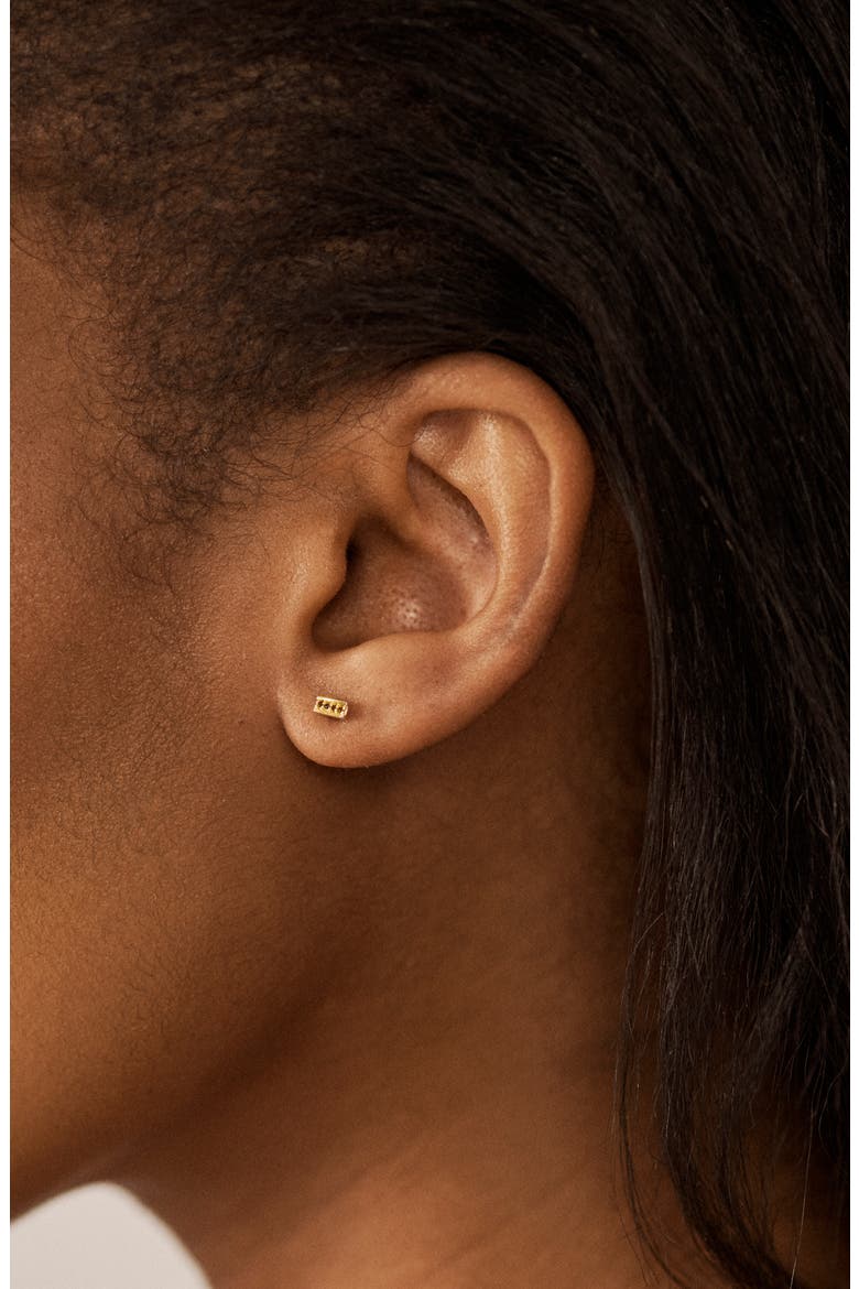 Linear Black Spinel Stud Earrings, Alternate, color, YELLOW GOLD