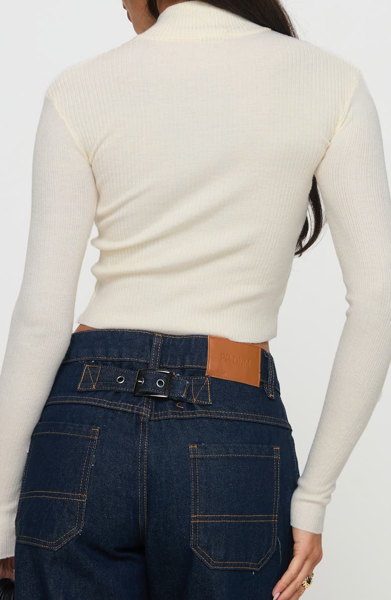 Princess Polly Slow It Down Stripe Zip Sweater, Alternate, color, Cream