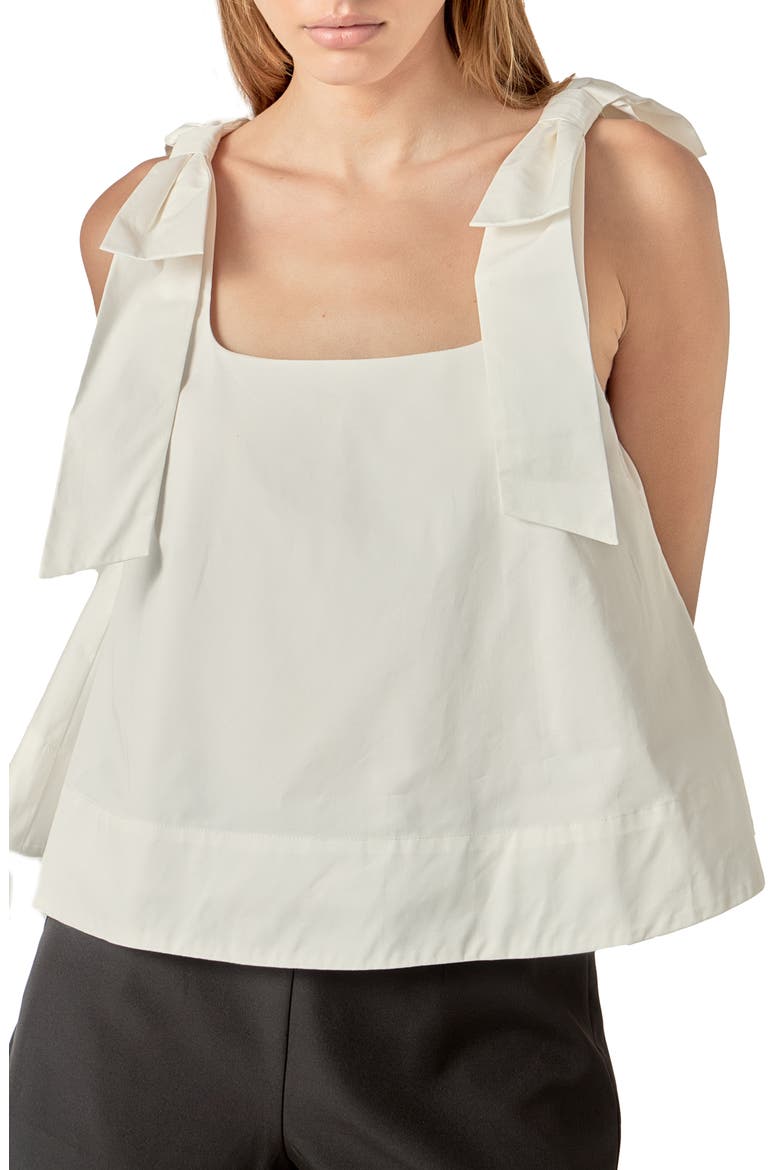 Bow Shoulder Sleeveless Cotton Top, Alternate, color, OFF WHITE