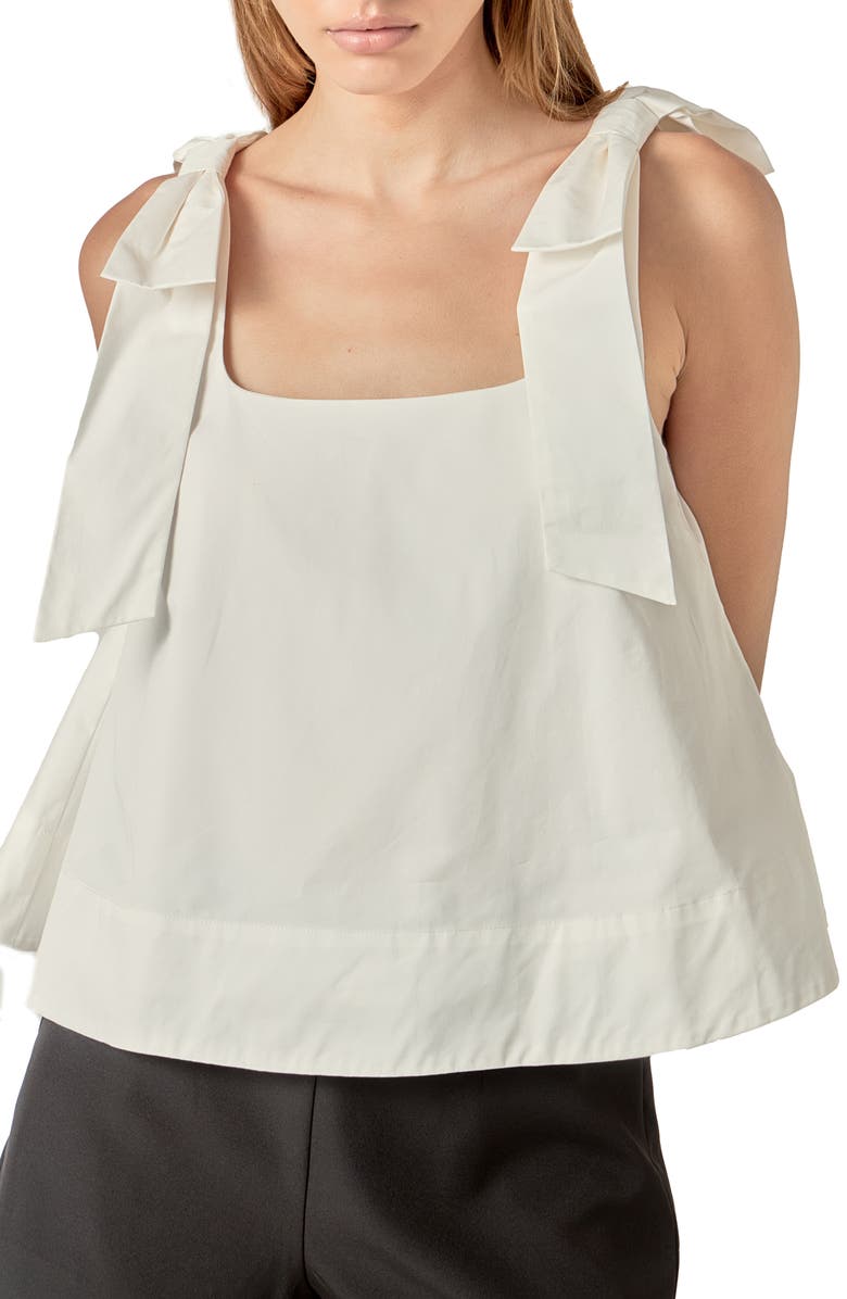 English Factory Bow Shoulder Sleeveless Cotton Top, Alternate, color, Off White