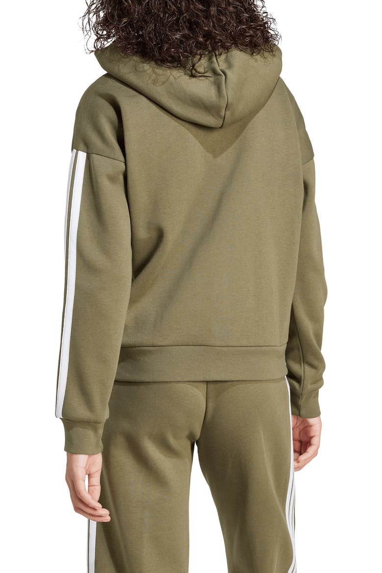 Essential 3-Stripes Full Zip Hoodie, Alternate, color, OLIVE STRATA/ WHITE