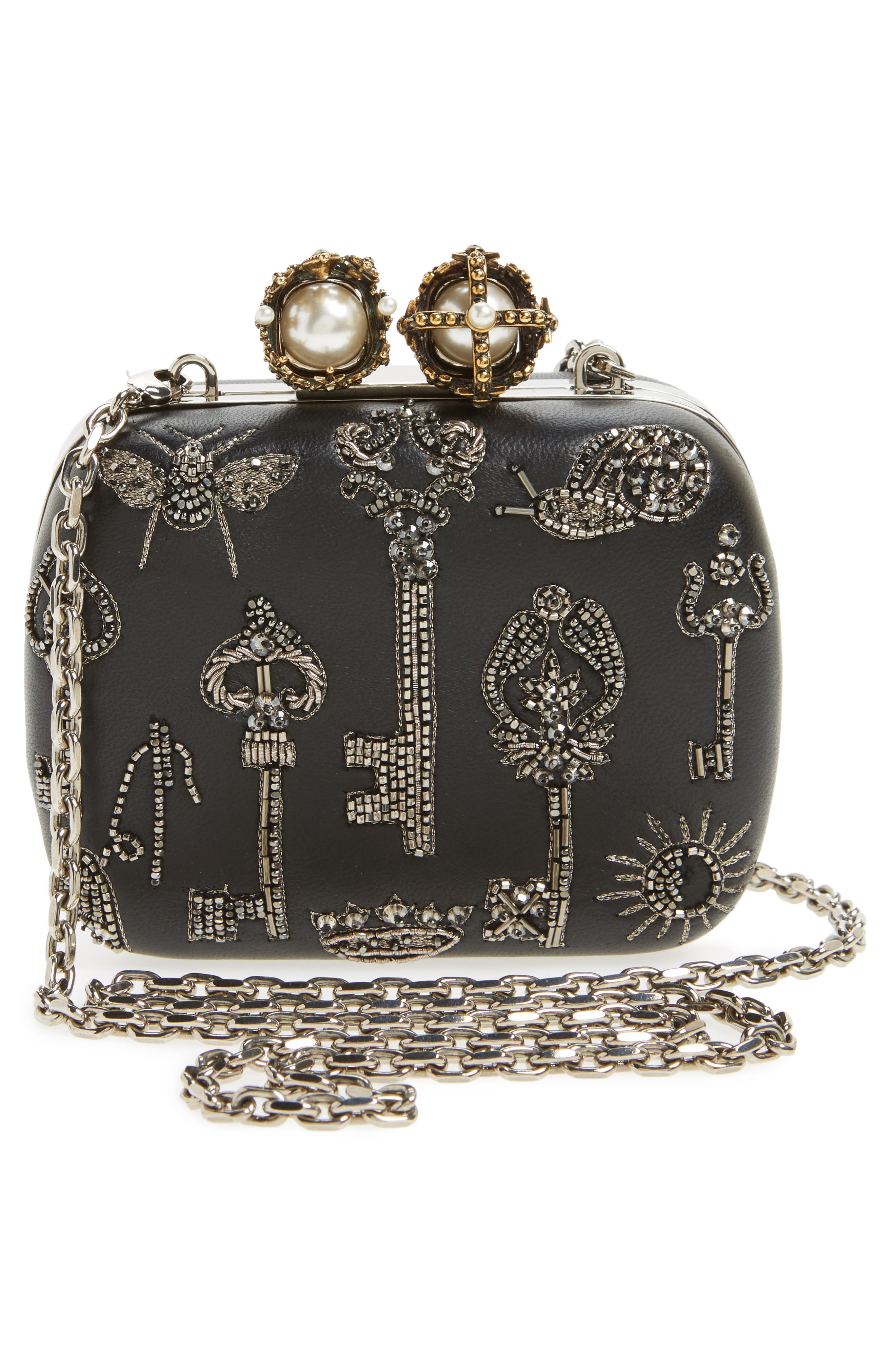 McQueen Alexander McQueen Embellished Kiss Lock Mini Clutch, Alternate, color, 