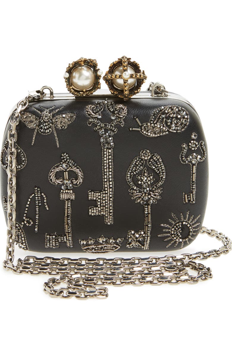 McQueen Alexander McQueen Embellished Kiss Lock Mini Clutch, Alternate, color,