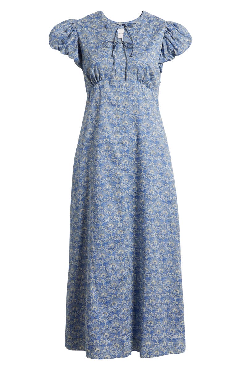 Charles Henry Damask Floral Cotton Midi Dress, Alternate, color, Blue Damask