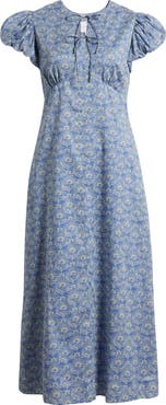 Charles Henry Damask Floral Cotton Midi Dress