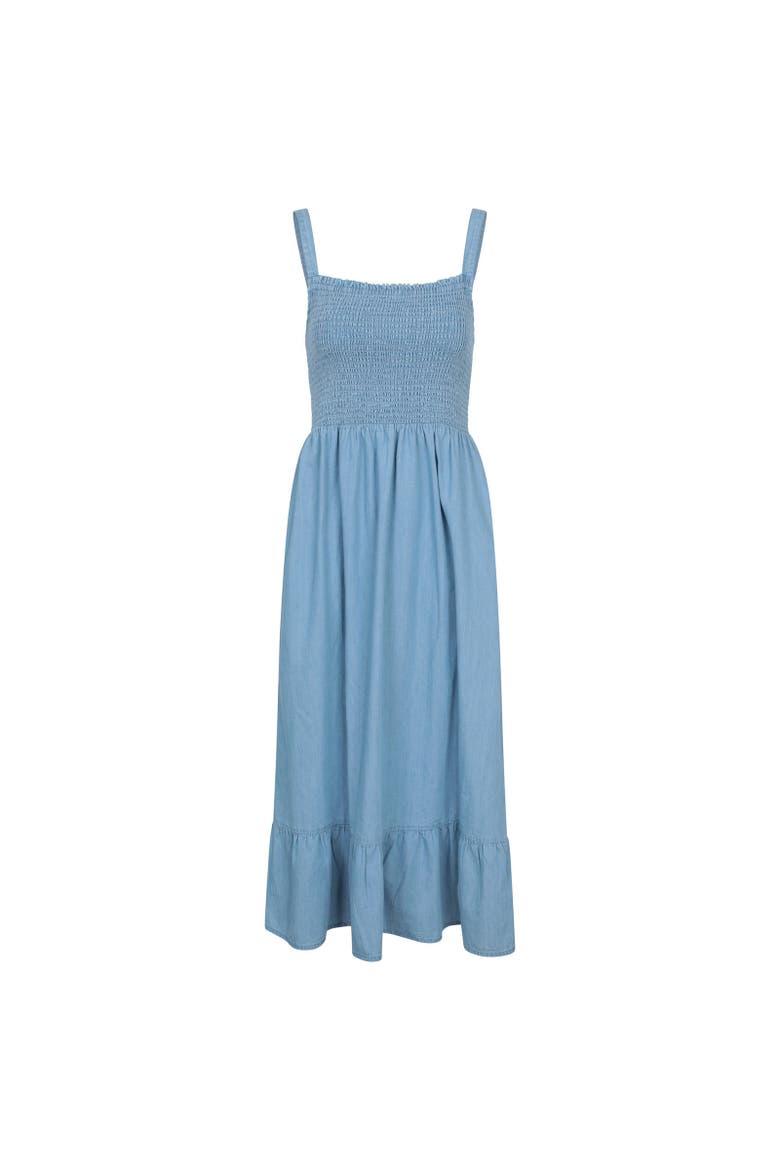 Marbella Strappy Shirred Midi Dress, Main, color, Pale Blue