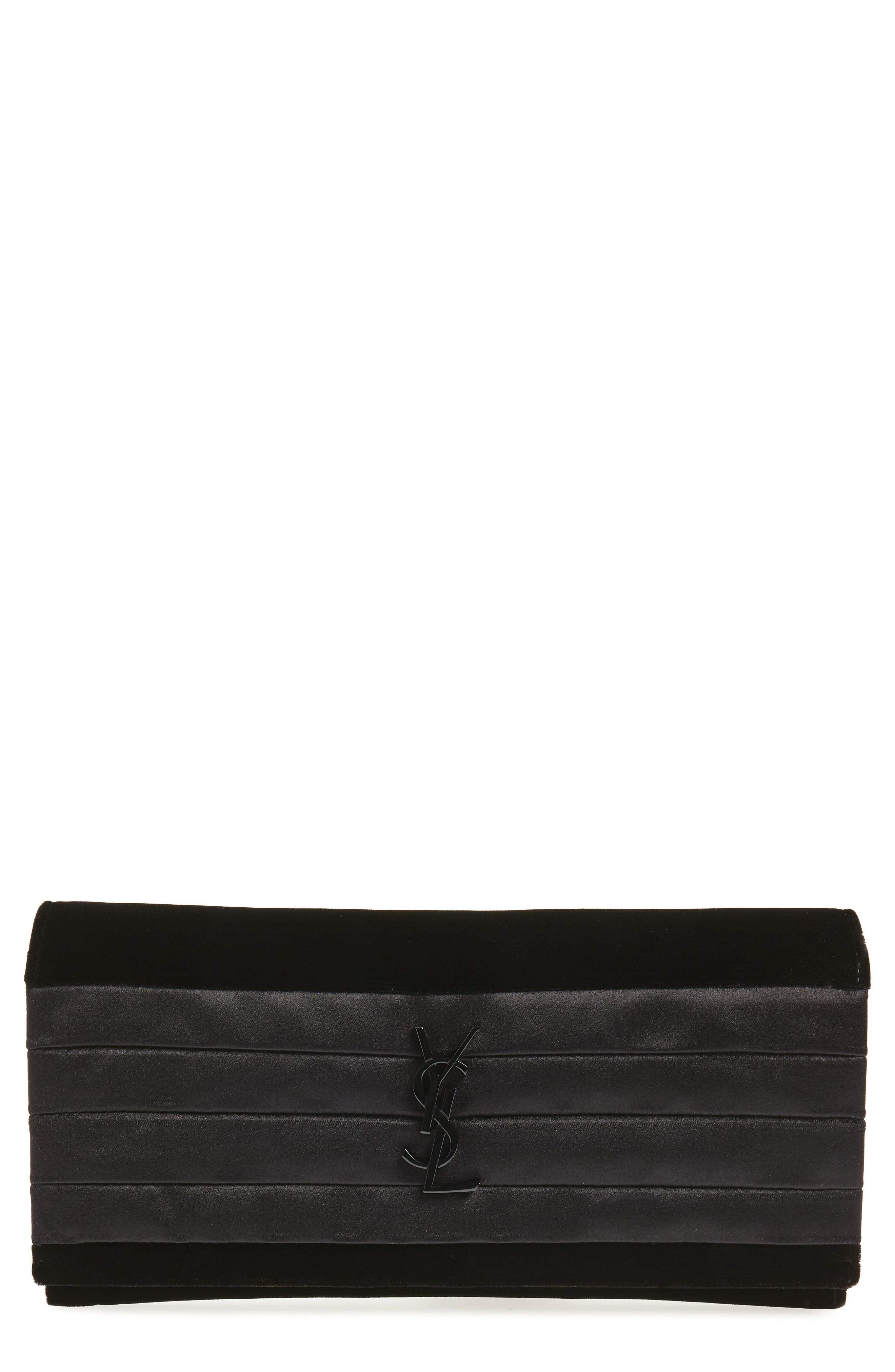Saint Laurent Smoking Satin & Velvet Clutch, Main, color, 