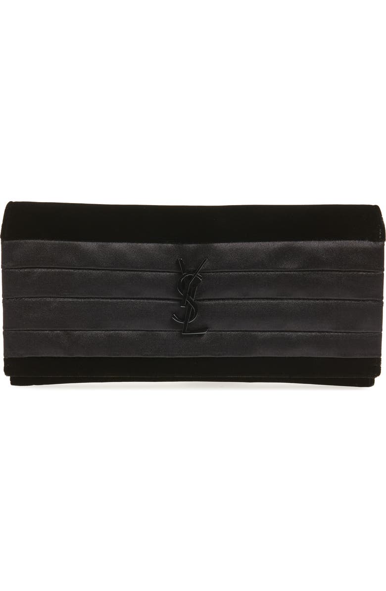 Saint Laurent Smoking Satin & Velvet Clutch, Main, color,