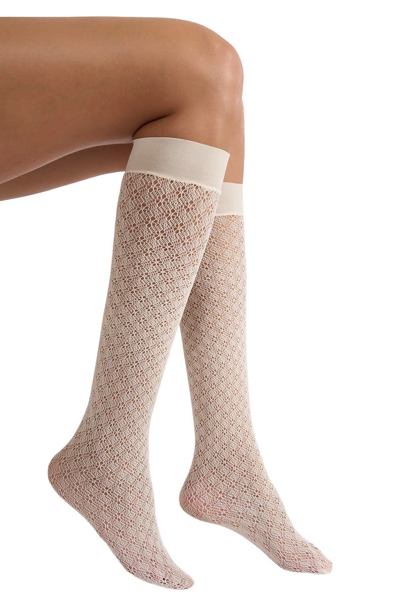 Wolford Blossom Knee High Socks, Main, color, Buttercream