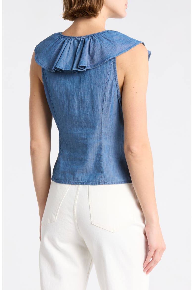 Ruffle V-Neck Chambray Top, Alternate, color, MEDIUM WASH