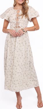 Petal & Pup Kathleen Puff Sleeve Tie Front Maxi Dress