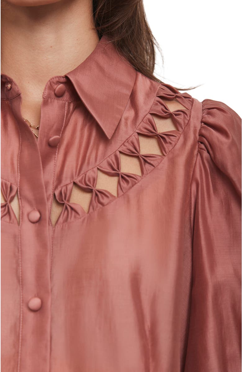 MINT VELVET Puff Sleeve Shirt with Cutouts, Alternate, color, Pink