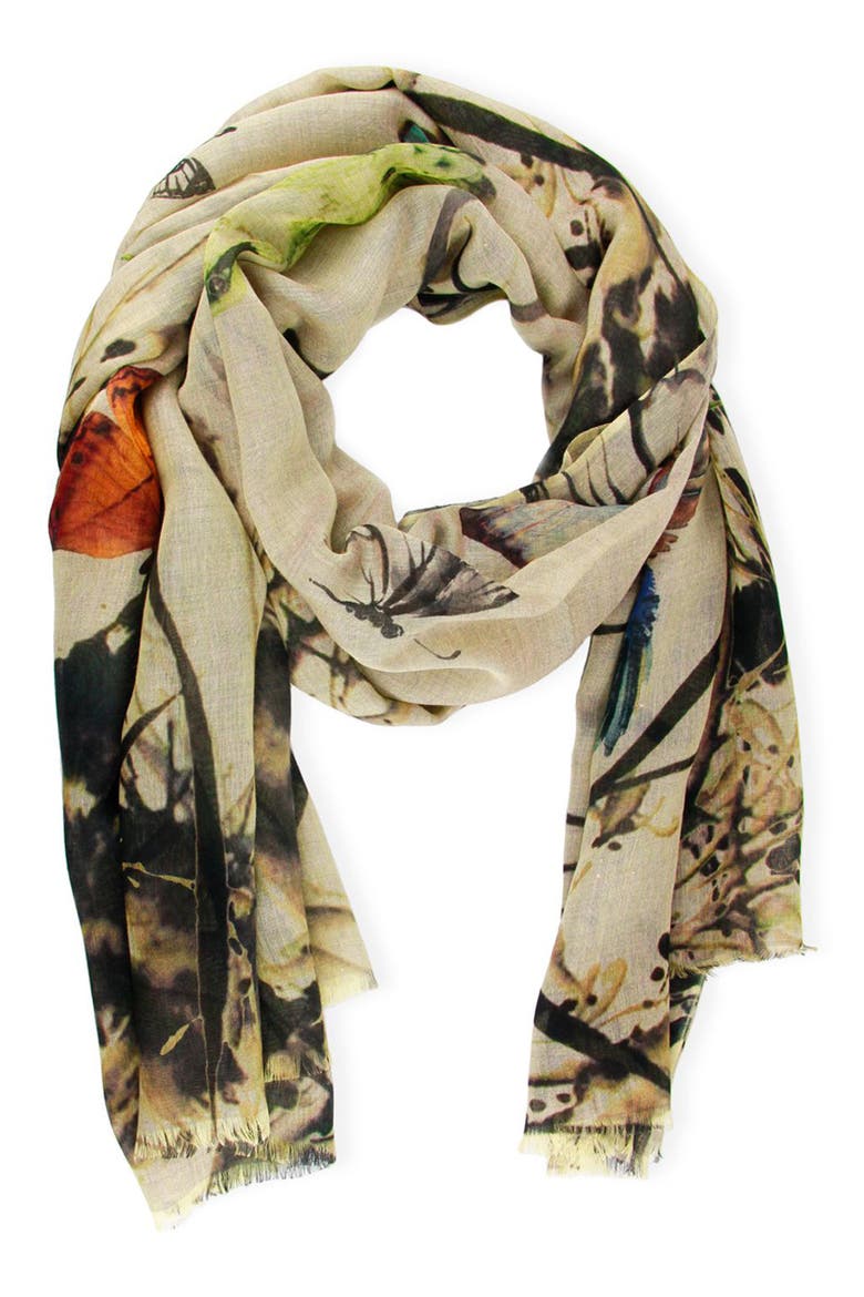 Butterfly Garden Scarf, Main, color, BEIGE MULTI