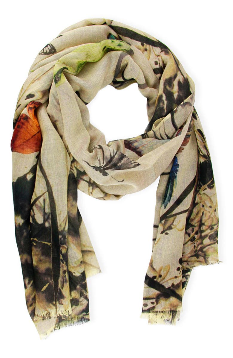 SAACHI Butterfly Garden Scarf, Main, color, Beige Multi