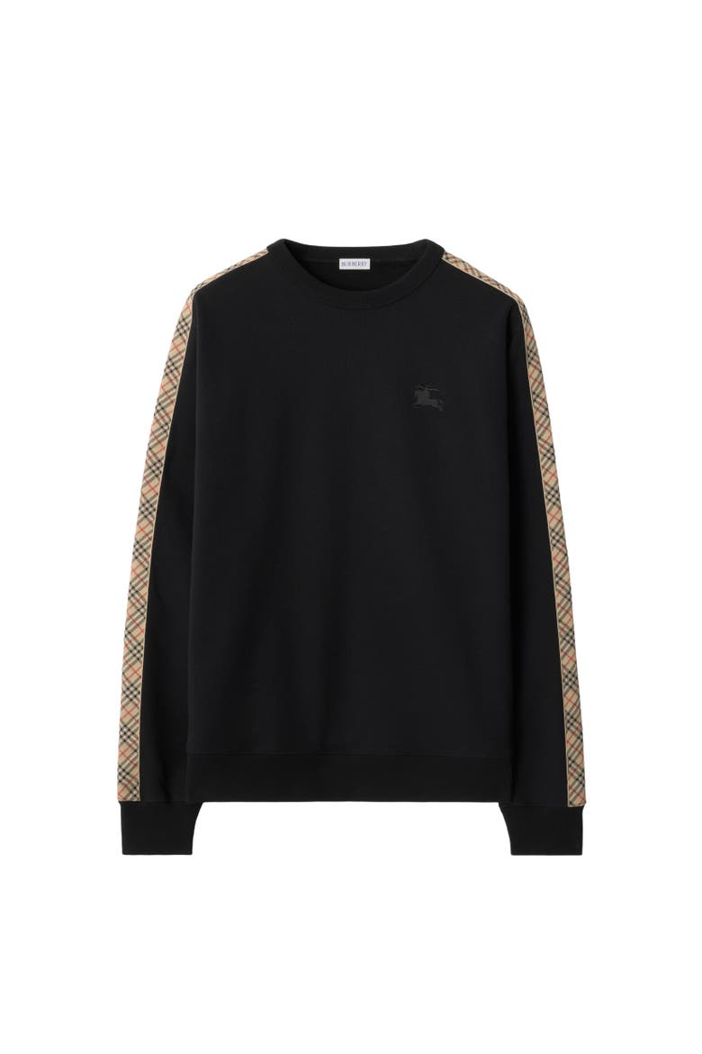 Check Trim Cotton Sweatshirt, Alternate, color, Black