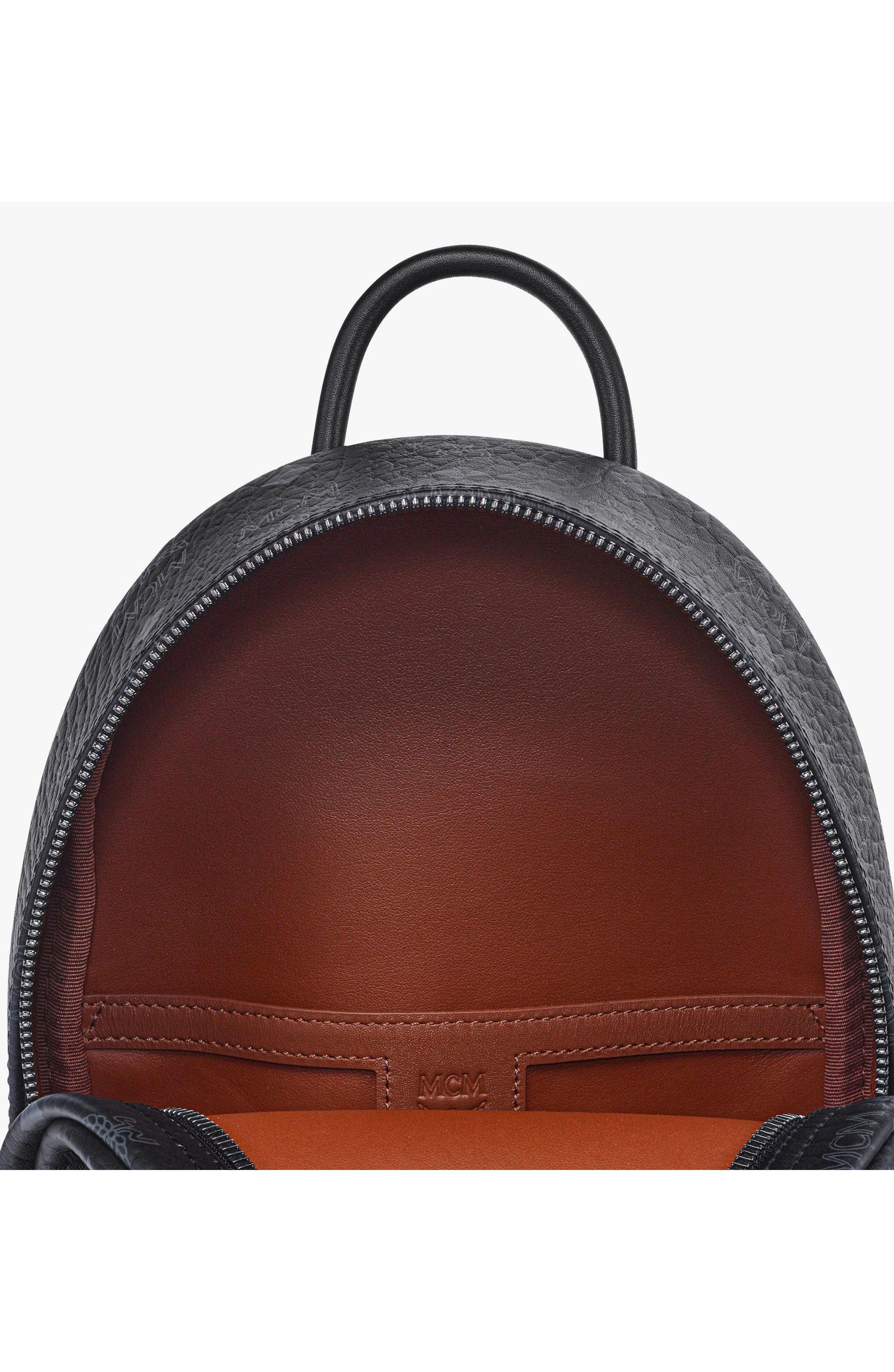 MCM Stark Side Studs Backpack in Visetos, Alternate, color, Black