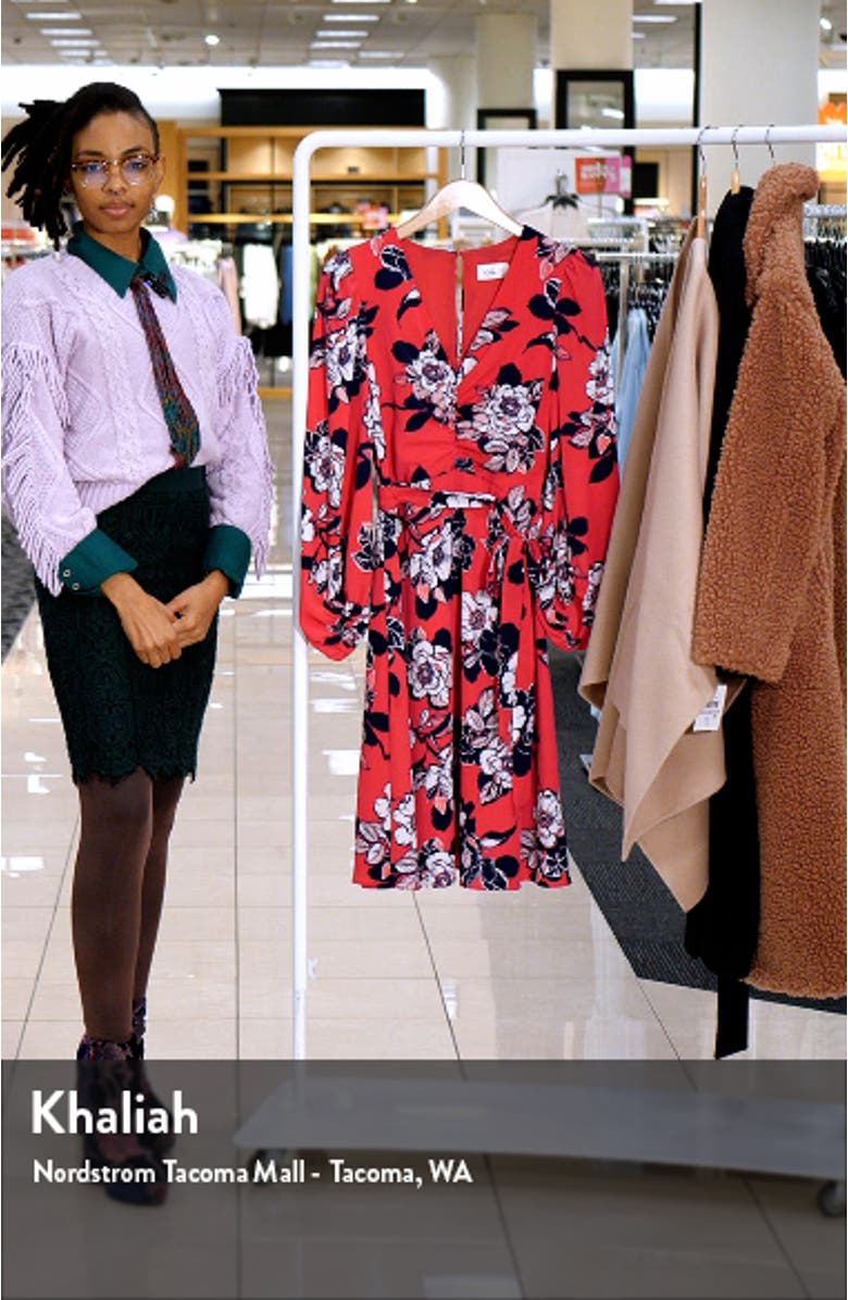 Floral Ruched Bracelet Sleeve Dress, sales video thumbnail