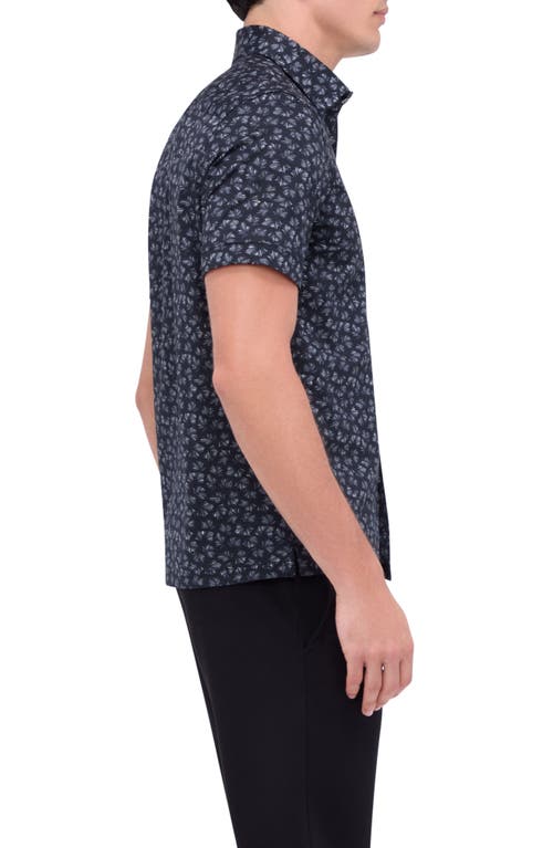 Bugatchi Merlin Ooohcotton® Fan Print Short Sleeve Button-up Shirt In Black