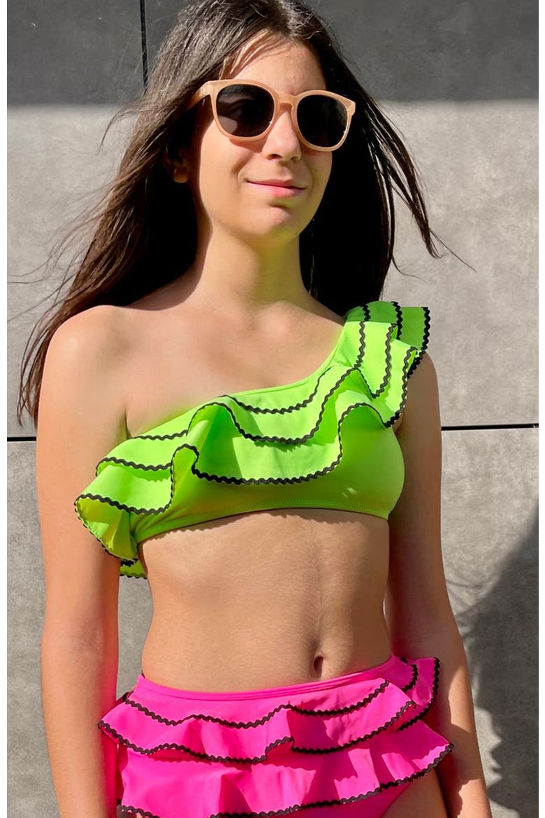 One Shoulder Multi-Layered Ruffle Multicolor Two-Piece Bikini, Little Kid-Big Kid, Alternate, color, Multicolor
