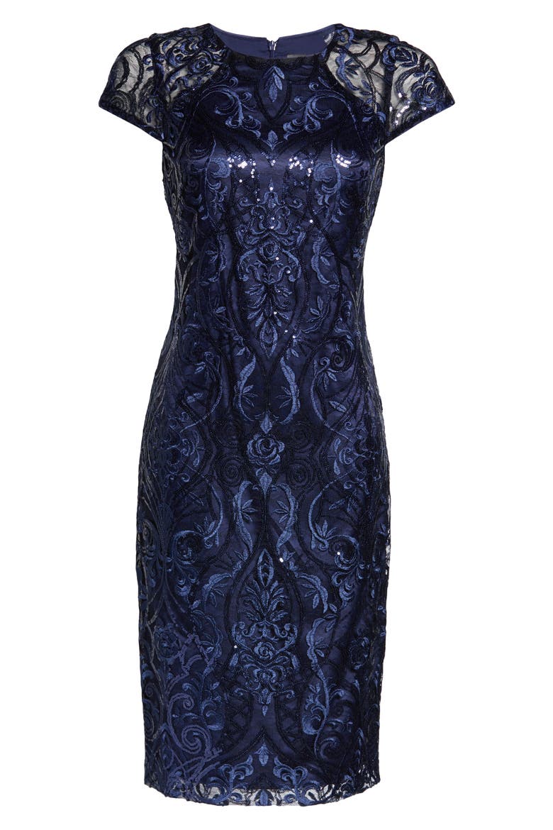 Cap Sleeve Sequin Sheath Dress, Alternate, color, NAVY