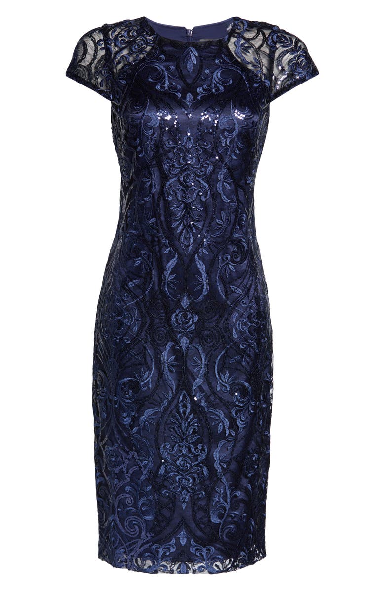 Vince Camuto Cap Sleeve Sequin Sheath Dress, Alternate, color, 