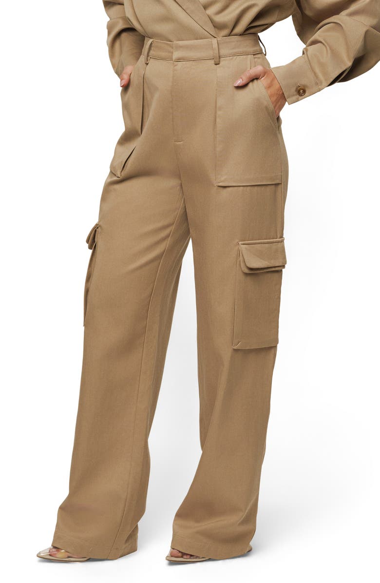 JLUXLABEL Sculpted High Waist Cargo Pants, Alternate, color, Beige