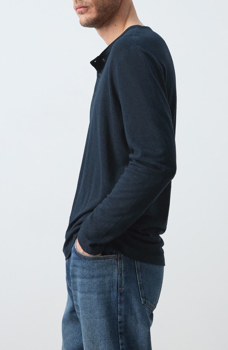 MANGO Linen Blend Henley, Alternate, color, Navy