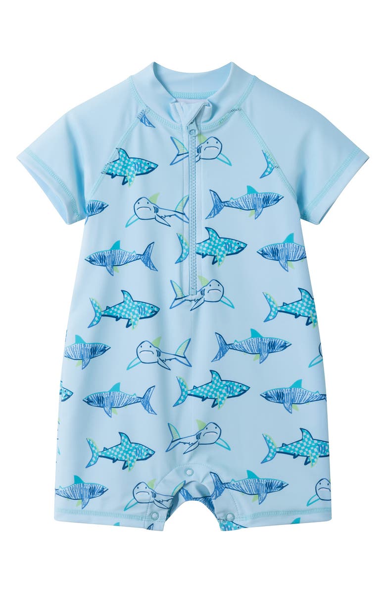 Andy & Evan Long Sleeve One-Piece Swimsuit & Sun Hat, Alternate, color, Aqua Shark