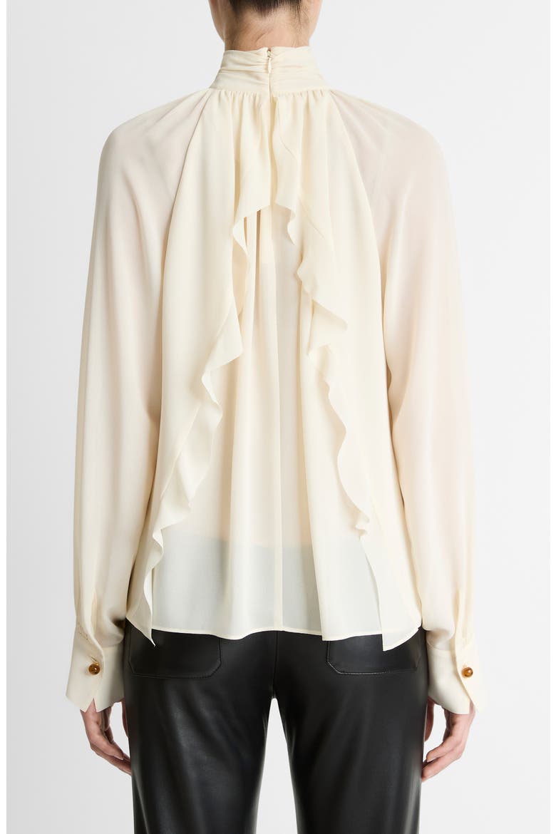 Draped Ruffle Mock Neck Crepe Top, Alternate, color, CREAM