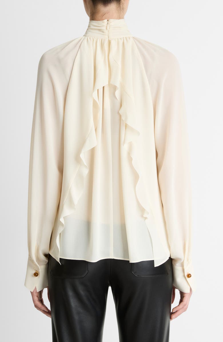 Vince Draped Ruffle Mock Neck Crepe Top, Alternate, color, Cream