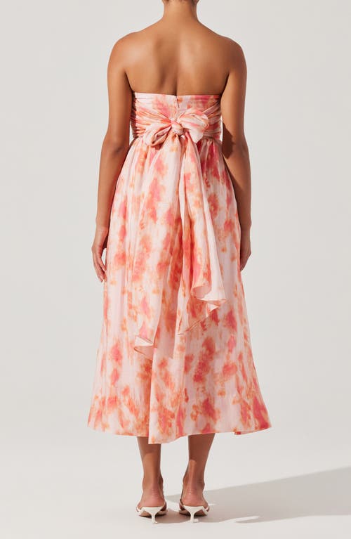 Astr The Label Aneesha Tie Dye Bow Back Strapless Midi Dress