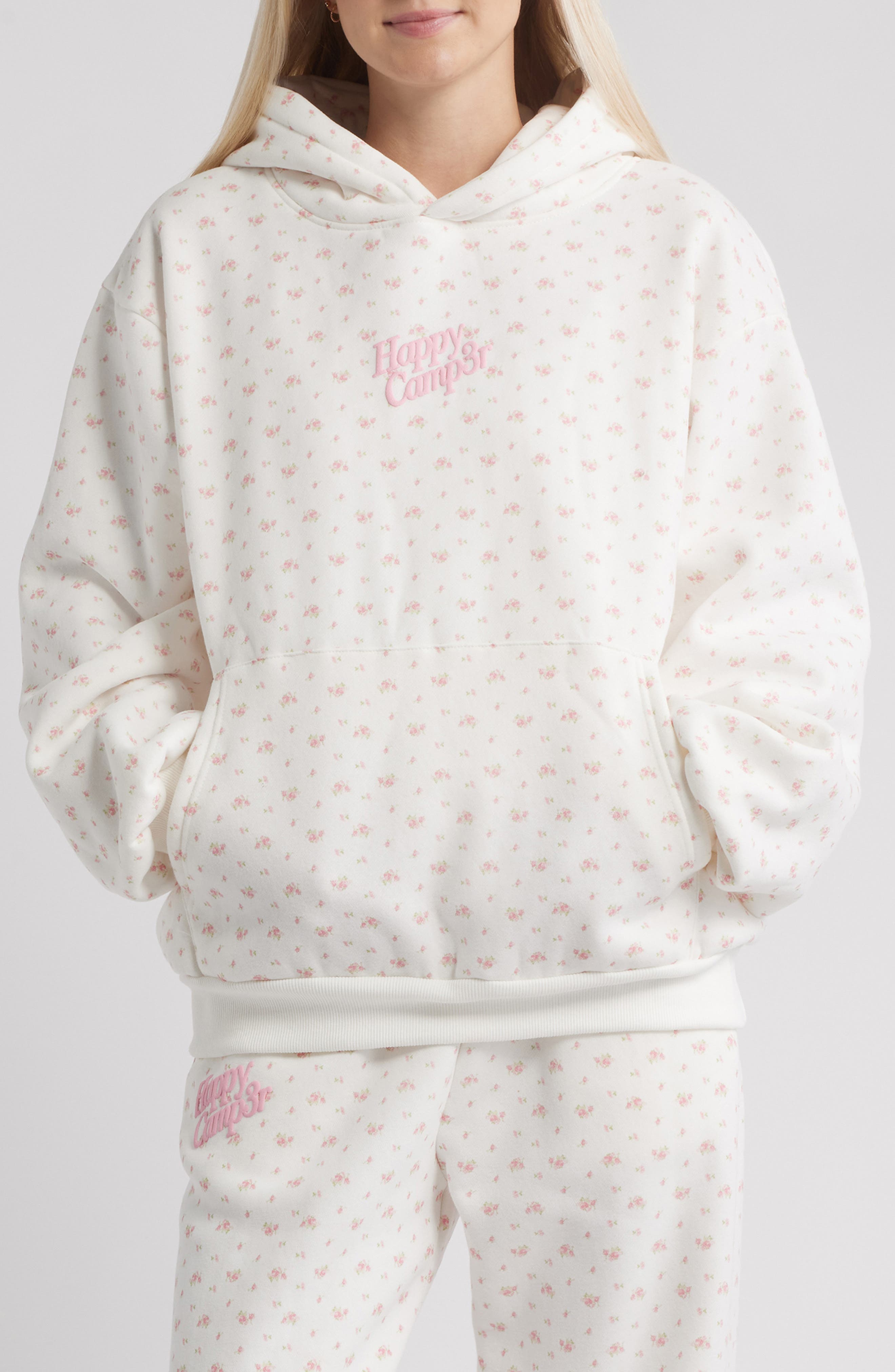 HAPPY CAMP3R Garden Confetti Core Graphic Hoodie in Frost White 