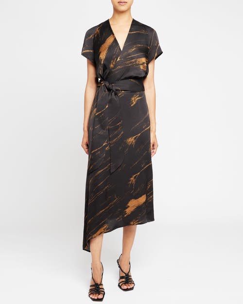 Santorelli Haley Abstract-print Asymmetric Midi Dress In Black