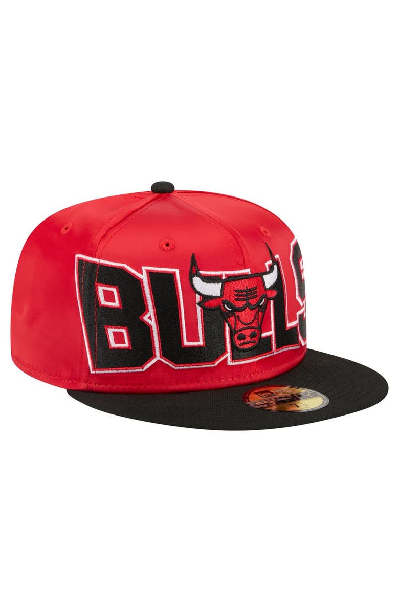 New Era Men's New Era Red/Black Chicago Bulls Satin Two-Tone 59FIFTY Fitted Hat, Alternate, color, Red