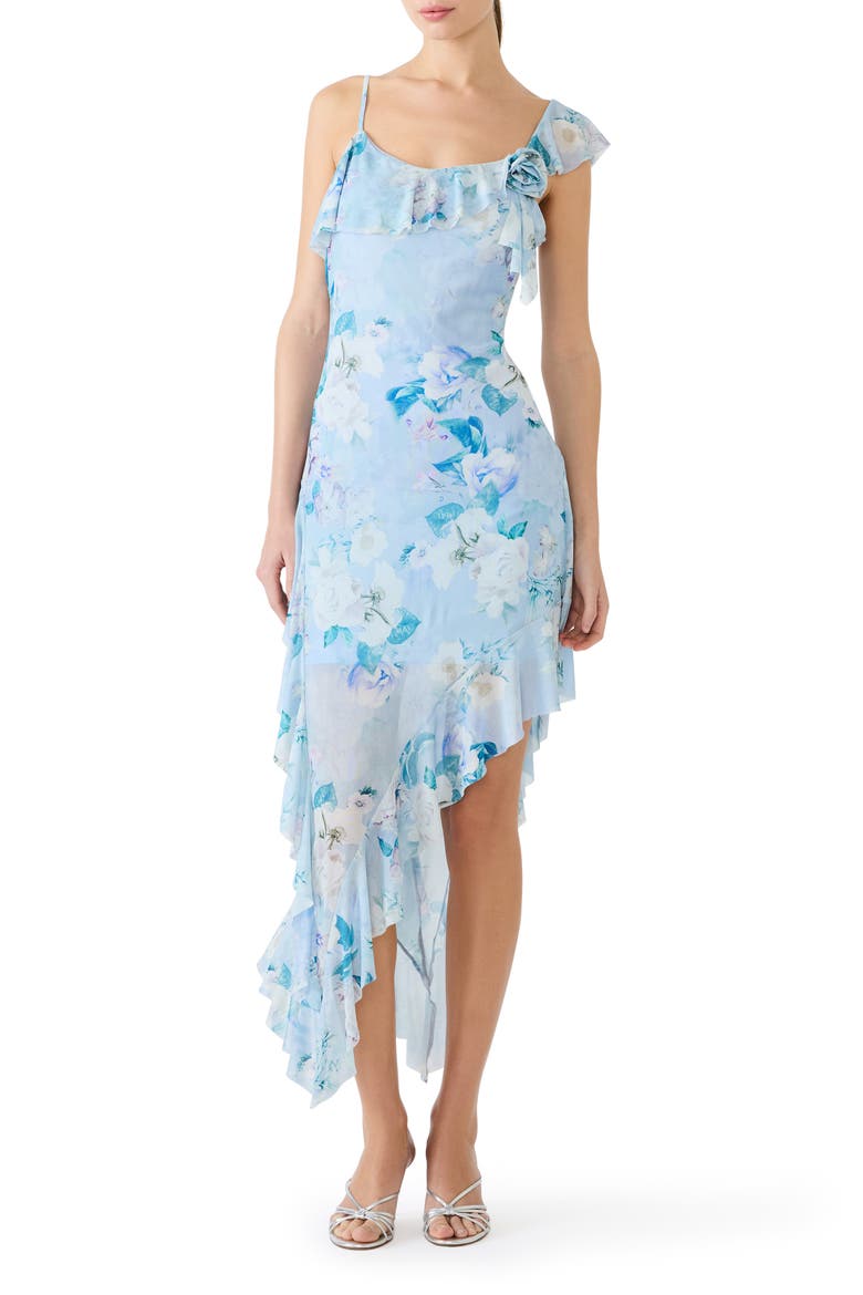 Sorellia Floral Print Asymmetric Ruffle Dress, Main, color, BLOOM