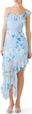 Steve Madden Sorellia Floral Print Asymmetric Ruffle Dress
