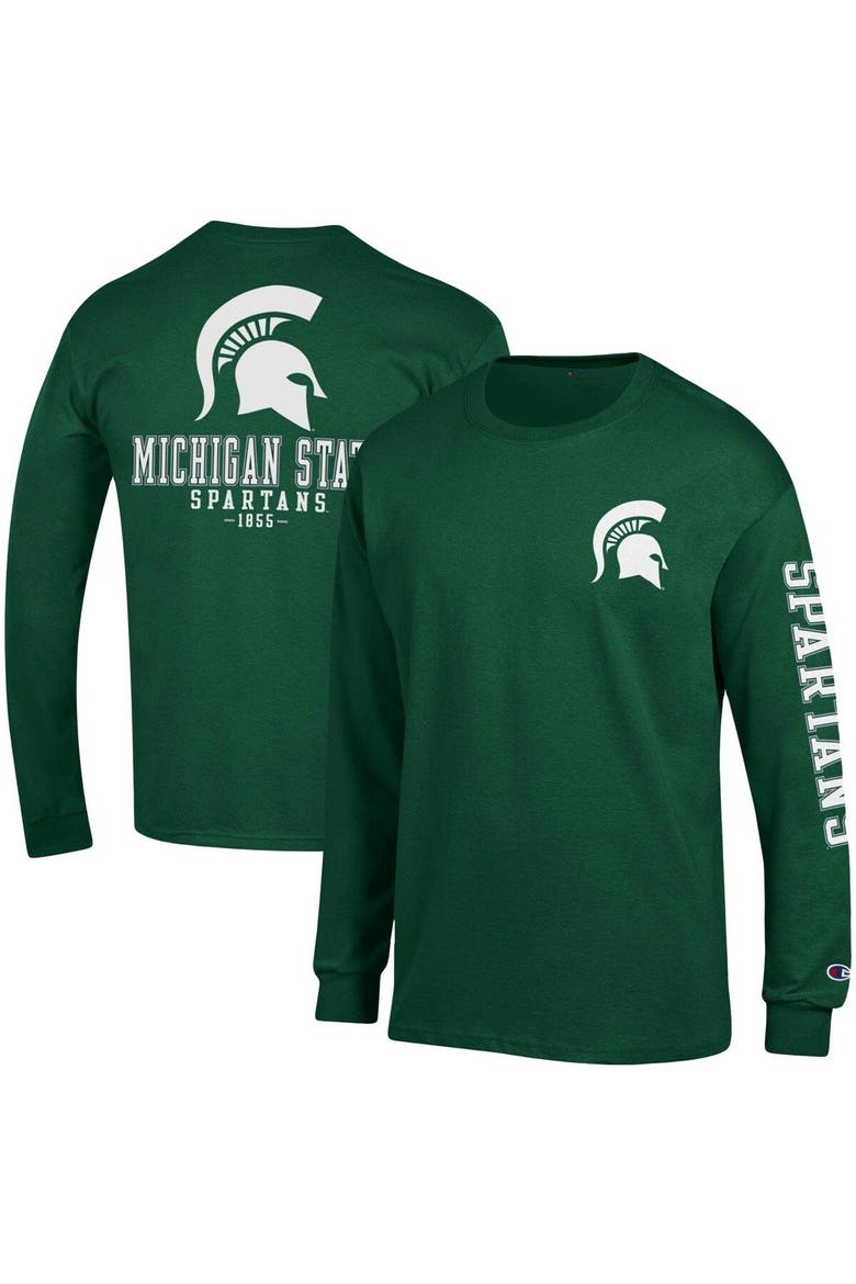 Men's Champion Green Michigan State Spartans Team Stack Long Sleeve T-Shirt, Main, color, Green