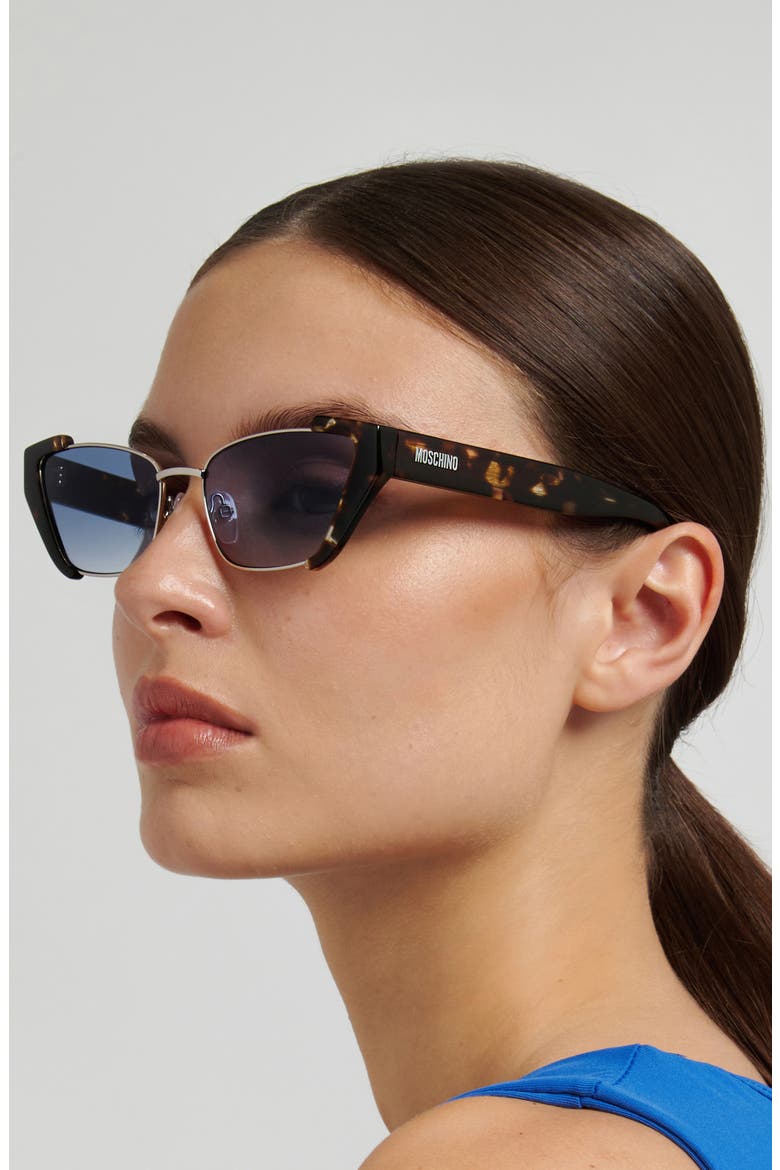 56mm Cat Eye Sunglasses, Alternate, color, HAVANA SILVER/ DK BLUE SF