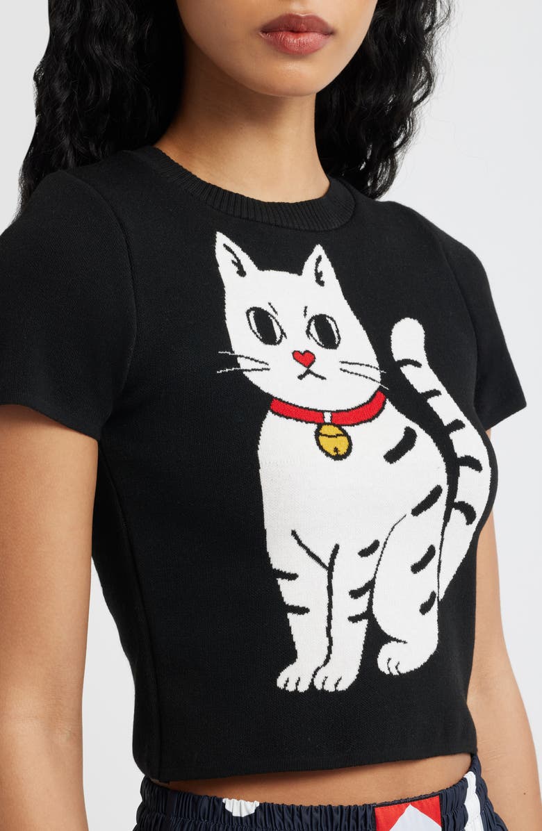 Dressed in Lala Lucky Kitty Knit Tee, Alternate, color, Black Lucky Kitty