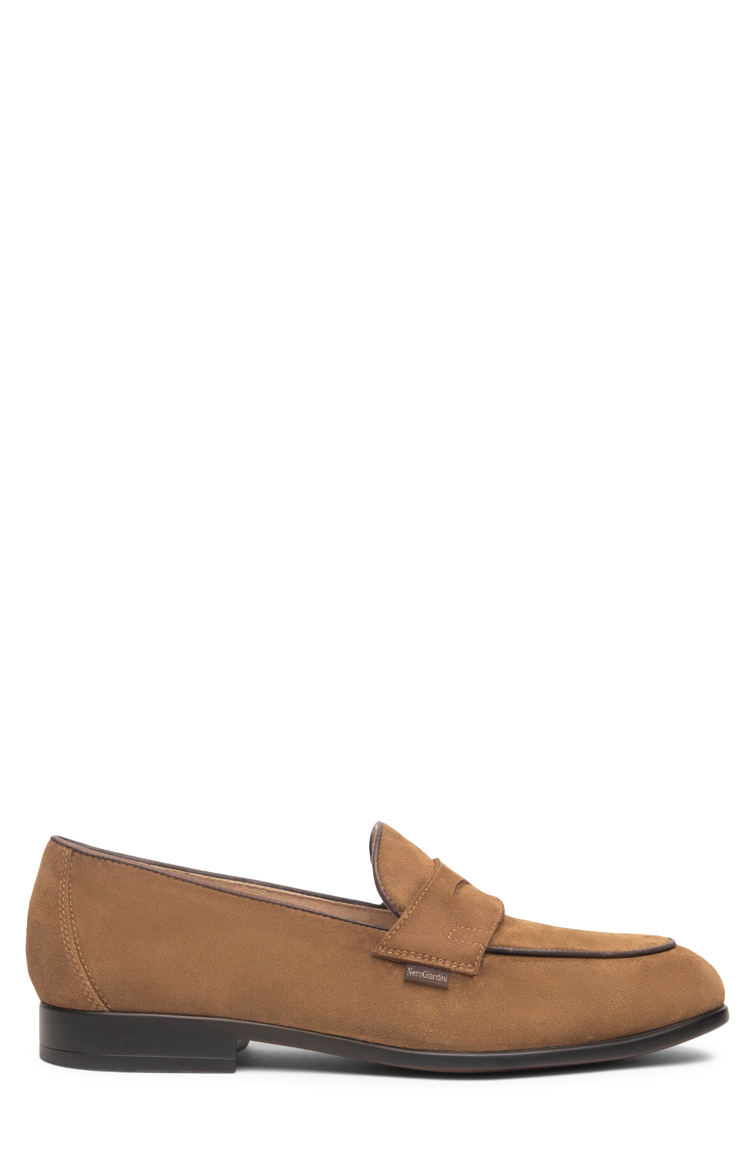 NeroGiardini Suede Slip-On Penny Loafer, Alternate, color, Camel