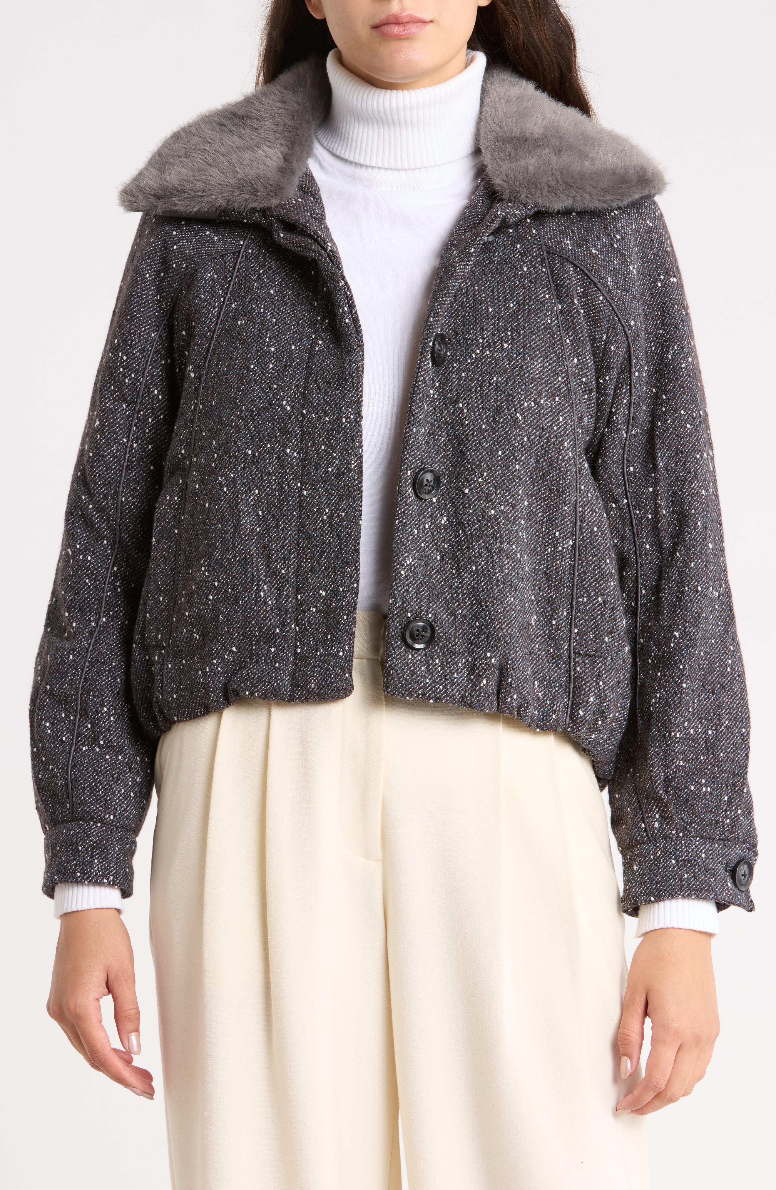 Faux Fur Collar Bomber Jacket