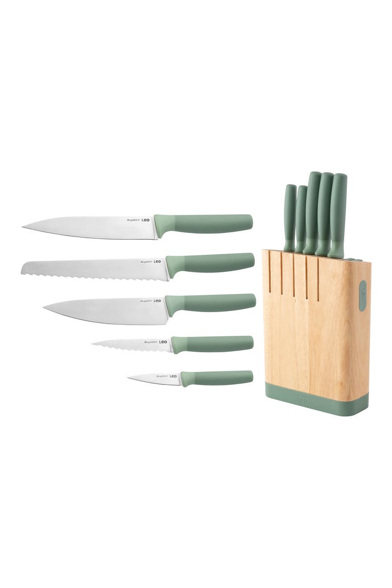Leo Forest Knife Block 6-Piece Set, Main, color, GREEN/ BEIGE