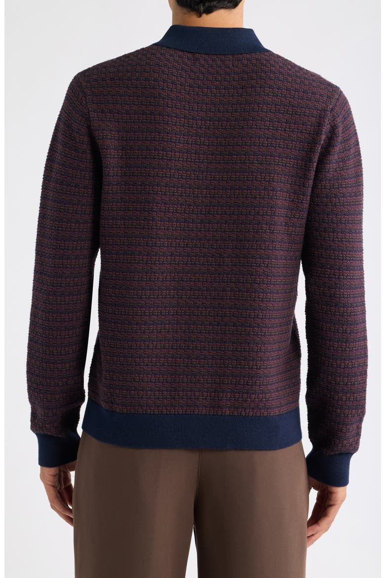 Oban Long Sleeve Mini Geometric Jacquard Polo, Alternate, color, BROWN / NAVY
