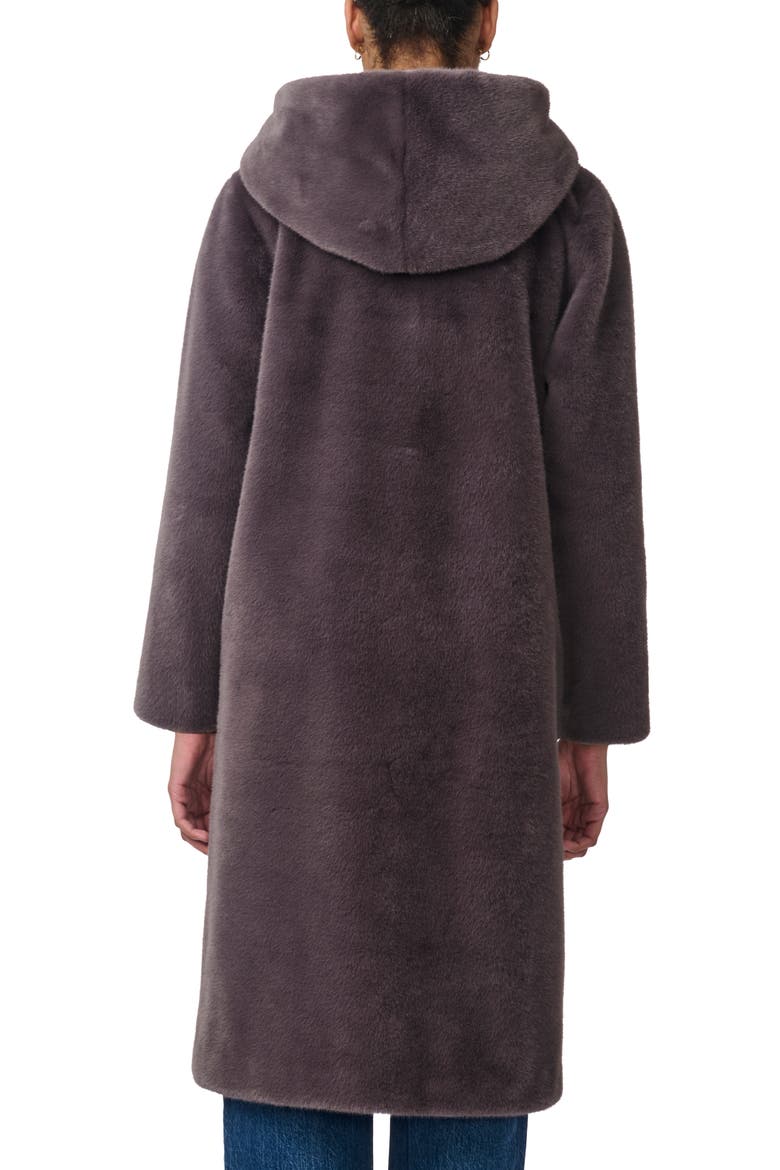 Shawl Collar Hoodded Faux Fur Coat, Alternate, color, GRAPHITE