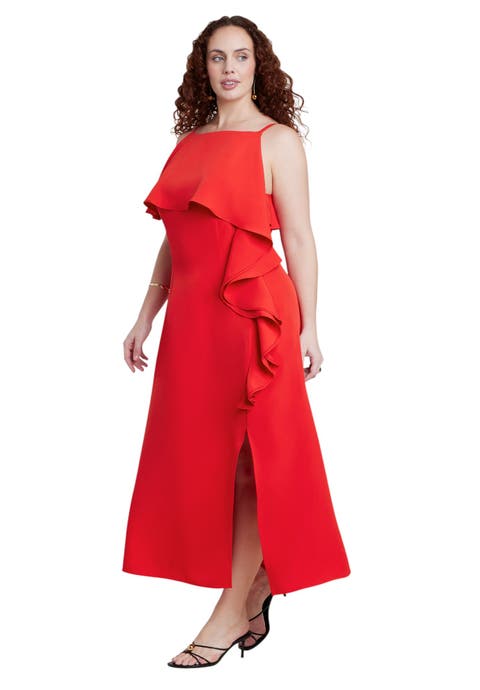 Cascading Ruffle Midi Dress