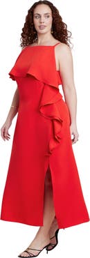 ELOQUII Cascading Ruffle Midi Dress
