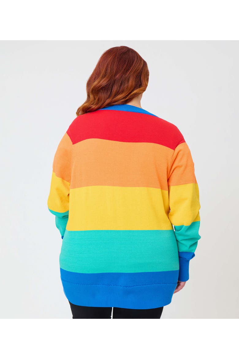 Plus Size Printed Knit Long Cardigan, Alternate, color, Blue Rainbow Print